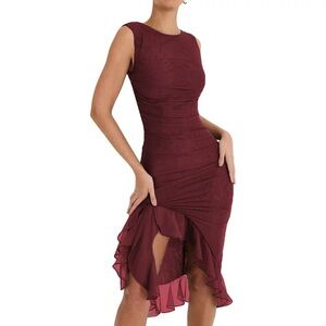 NEVER WORN Wine Red / Burgundy Ruffle Ruched dress size Small